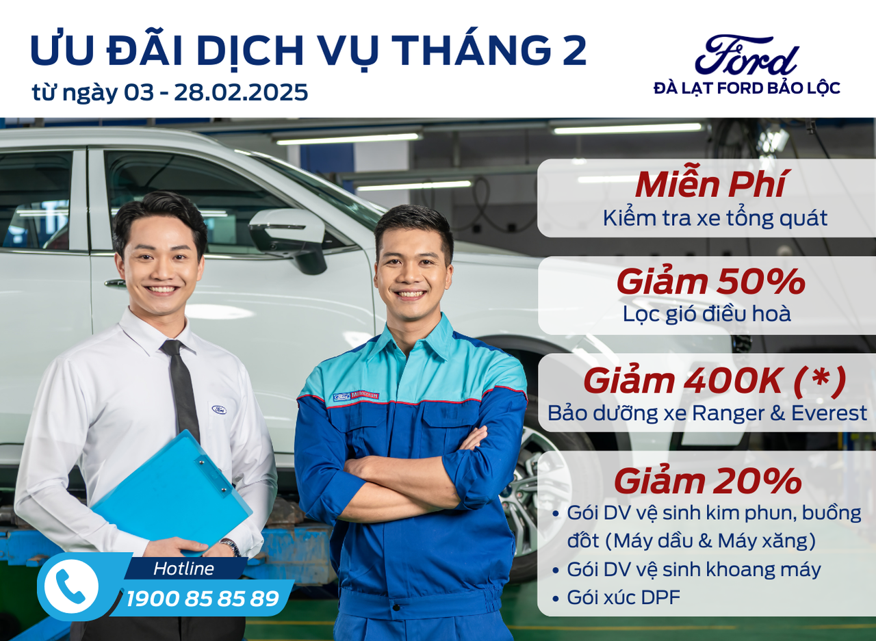 CTKM DICH VU CHÀO XUÂN ẤT TỴ – ƯU ĐÃI DỊCH VỤ BẢO DƯỠNG XE FORD