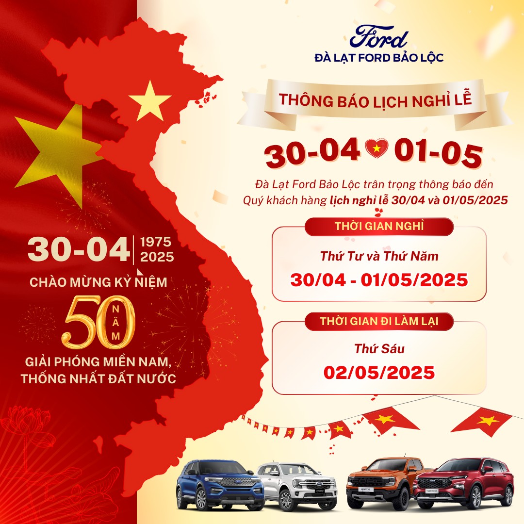 493991068 1520186372535579 6420148588515871697 n FORD BẢO LỘC THÔNG BÁO LỊCH NGHỈ LỄ 30/4 & 1/5 NĂM 2025