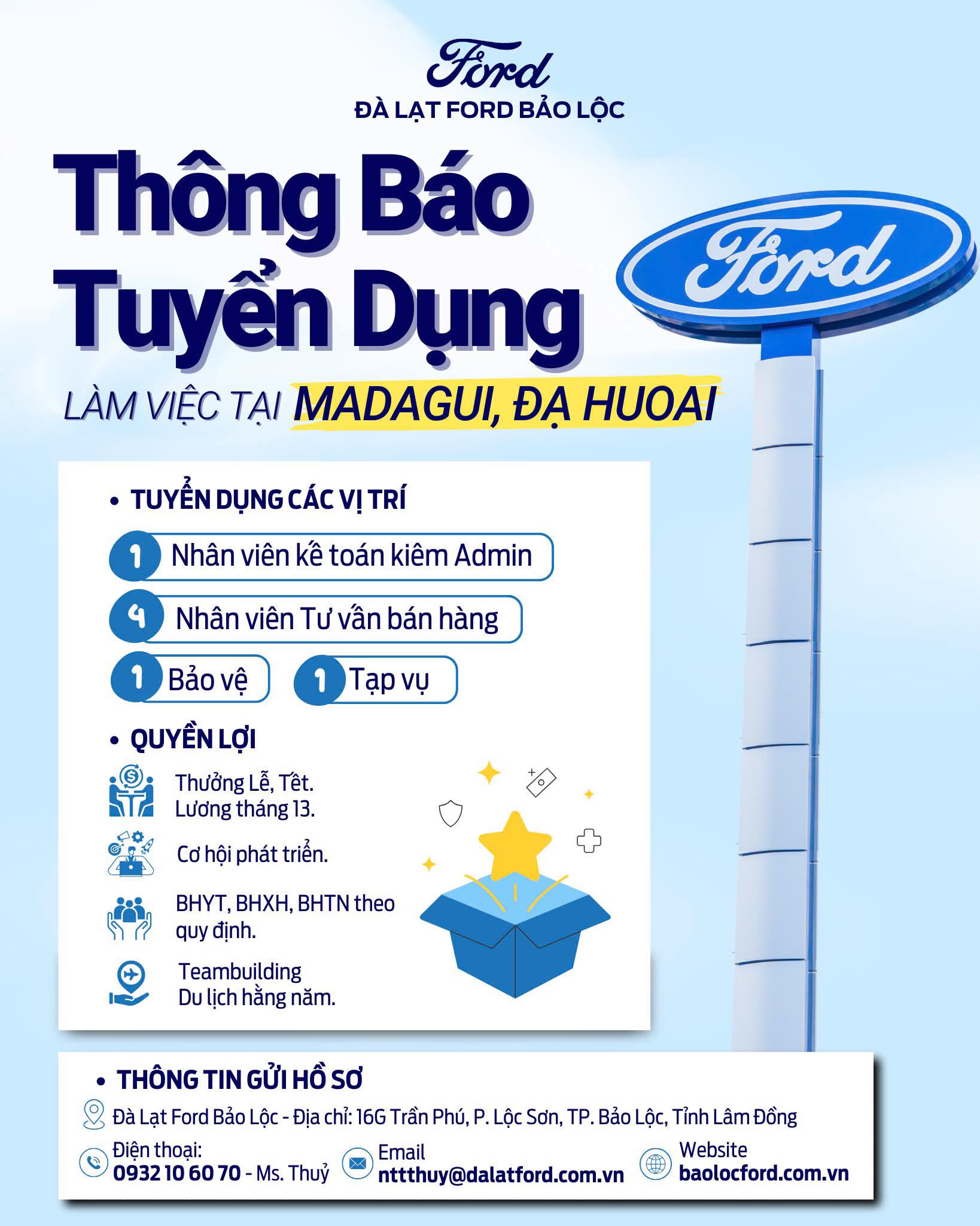 Đà lạt Ford tuyển dụng tại Madagui, Huyện Đạ Huoi