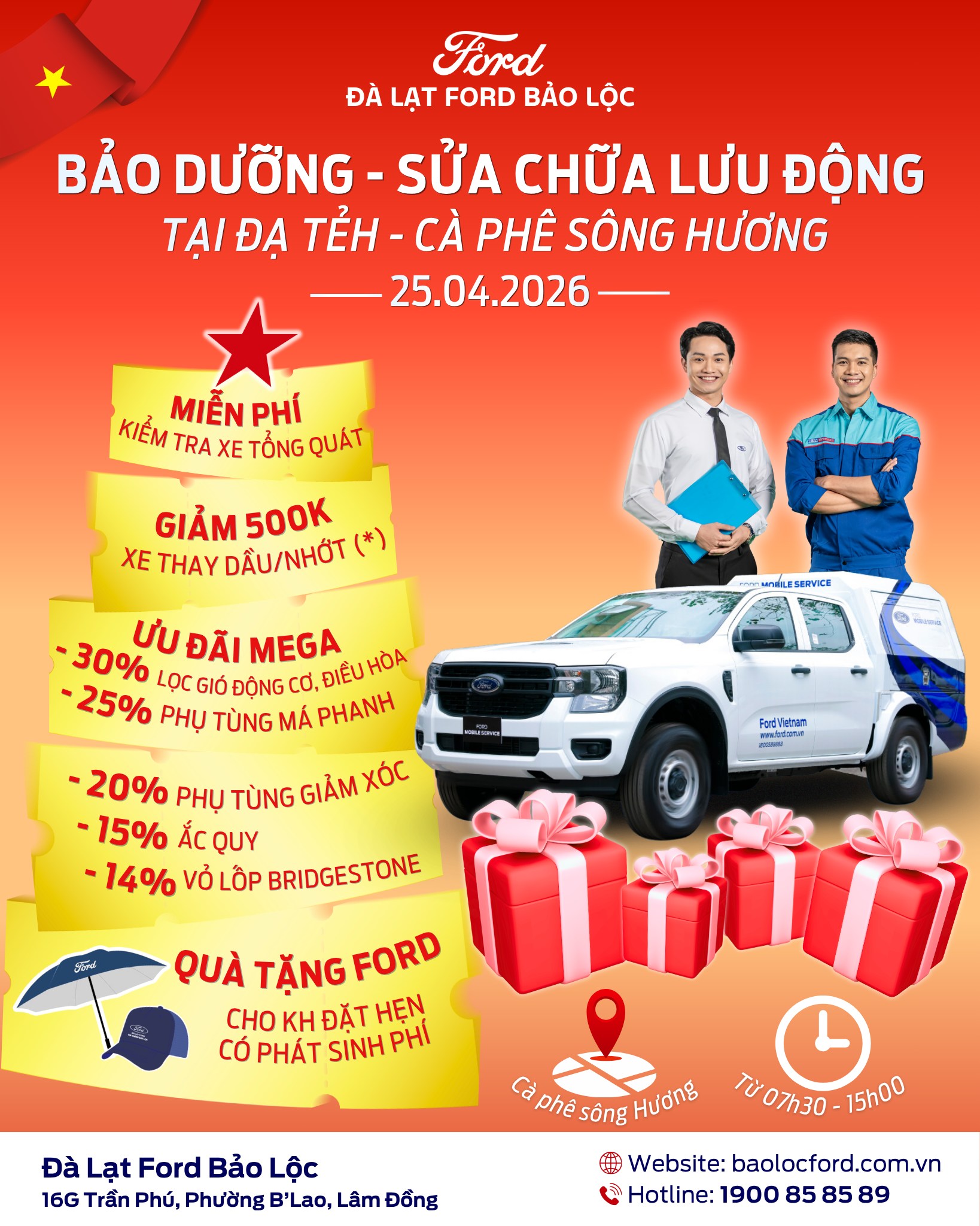 676692324 122172995192908213 4868304252097306455 n Bảo dưỡng lưu động xe Ford tại Cà phê Sông Hương, Đạ Tẻh – ĐẾN LÀ CÓ QUÀ!